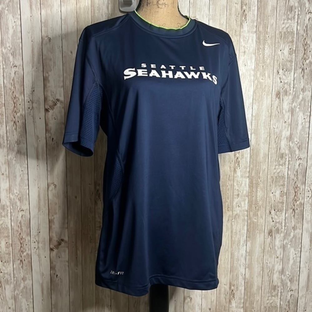 Nike NFL Dry Fit Seattle Seahawks Blue Jersey with Green Neckline